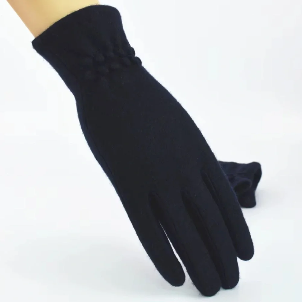 Luxury Cashmere Merino Wool Gloves Classic Black Driving Winter Warm Cozy Mitten